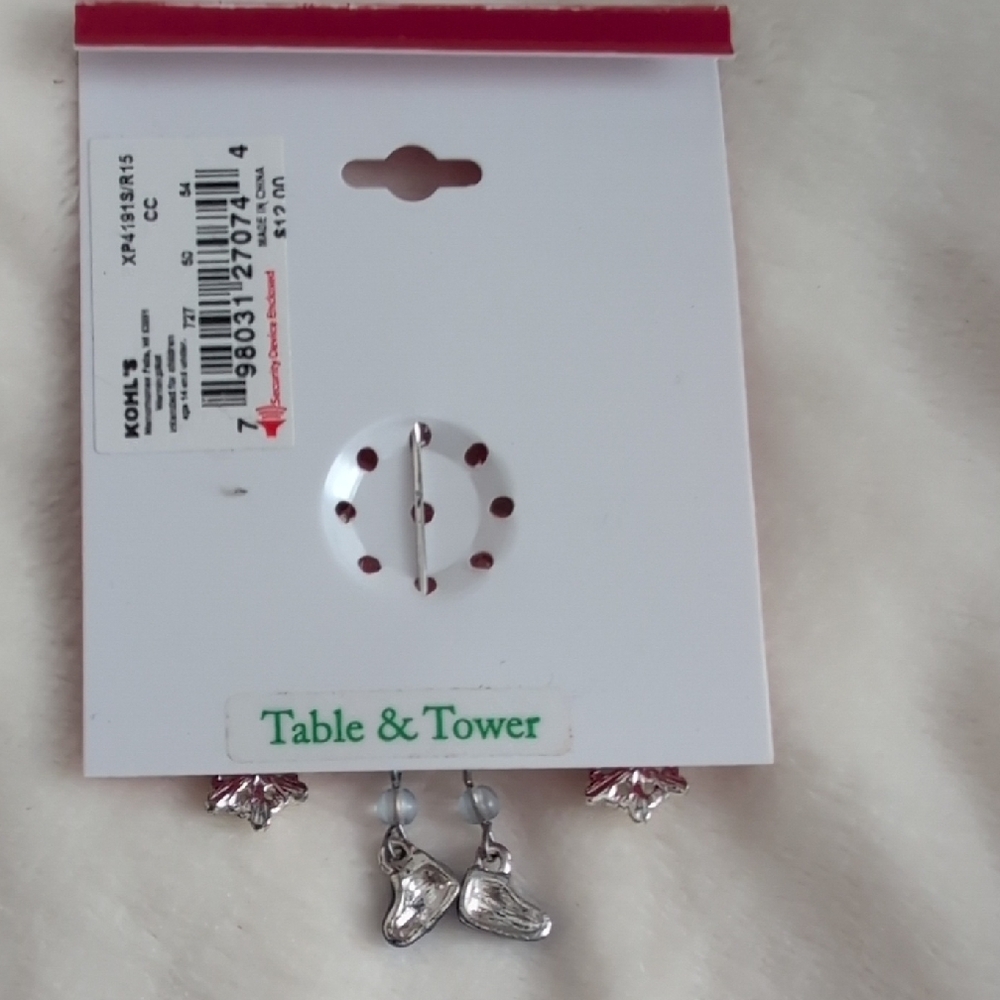 Blue & Cream Glitter Snowman Pin with Dangling Snowflakes - Picture 2 of 2